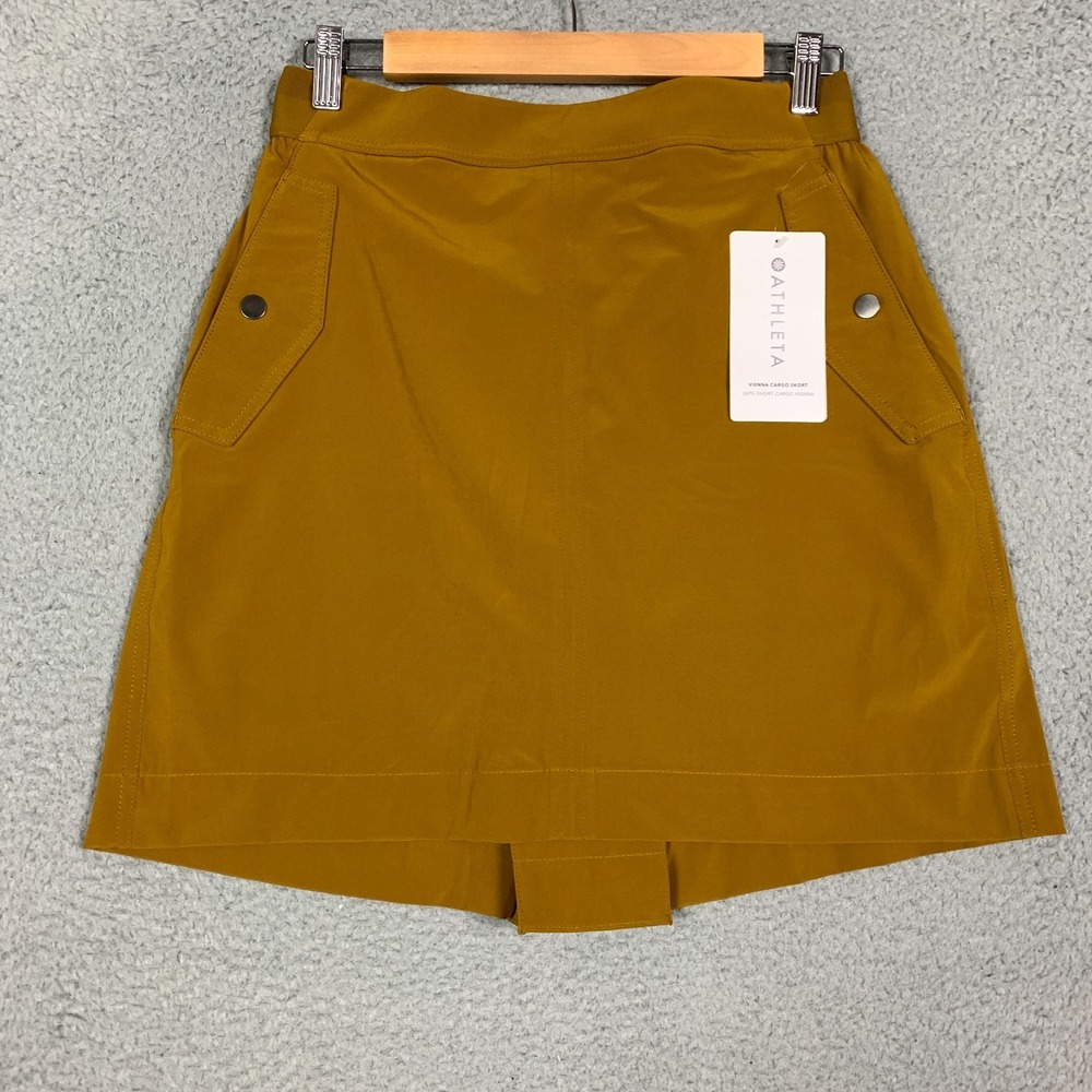 Athleta Vienna Cargo Skort Women's 8 Brass Yellow Pull‎ On Golf Athletic NWT $69
